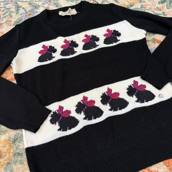 Vintage Scottie Dog Sweater Hand Embroidered Crewneck Pullover Black Shirlee Med - Picture 2 of 6